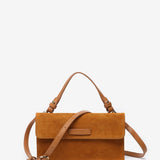 Mini suede crossbody bag in cognac