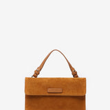 Mini suede crossbody bag in cognac