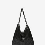 Black metallic mesh party hobo bag