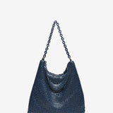 Metallic mesh party hobo bag in blue