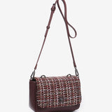 Burgundy tweed evening clutch bag