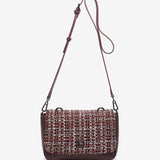 Burgundy tweed evening clutch bag