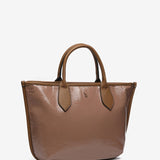 Patent leather shopper bag in taupe