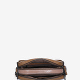 Patent leather shoulder bag in taupe