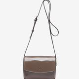 Small patent leather crossbody bag in taupe