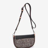 Half moon tweed shoulder bag in brown