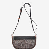 Half moon tweed shoulder bag in brown