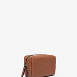 Piccola borsa da toilette in pelle color cognac