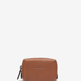 Piccola borsa da toilette in pelle color cognac
