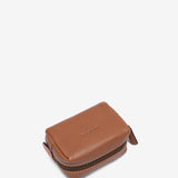 Piccola borsa da toilette in pelle color cognac