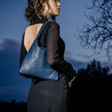 Metallic mesh party hobo bag in blue