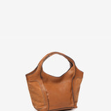 Piccola borsa shopper in pelle color cognac
