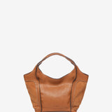 Piccola borsa shopper in pelle color cognac