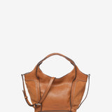 Piccola borsa shopper in pelle color cognac