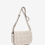 Braided leather shoulder bag in beige