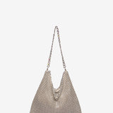 Bolso de hombro de malla metálica en beige