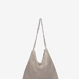 Bolso de hombro de malla metálica en beige