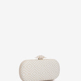 Geometric print party clutch in beige