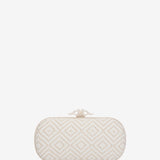 Geometric print party clutch in beige