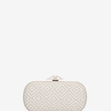 Geometric print party clutch in beige