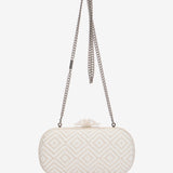 Geometric print party clutch in beige