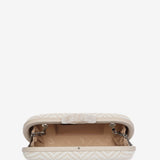 Geometric print party clutch in beige