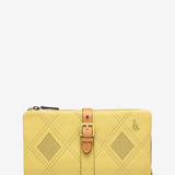 Cartera grande de piel troquelada en amarillo