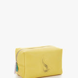 Large yellow leather toiletry bag