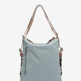 Bolso convertible en mochila en materiales reciclados en azul