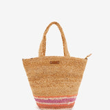 Raffia basket with purple print