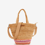 Raffia basket with purple print