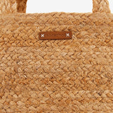 Raffia basket with purple print