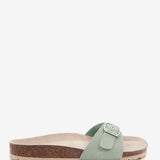 Women's flat sandal with buckle in green