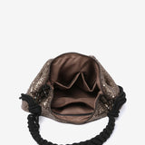 Borsa a tracolla con nappa in rete metallica color bronzo