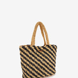 Black and beige striped braided shoulder bag