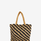 Black and beige striped braided shoulder bag