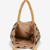 Black and beige striped braided shoulder bag