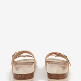 Women's flat leather sandal in beige