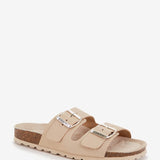 Women's flat leather sandal in beige