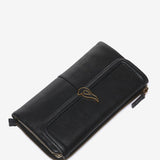 Large black leather flap wallet