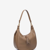 Shoulder bag with tassel in recycled materials taupe