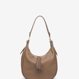 Shoulder bag with tassel in recycled materials taupe