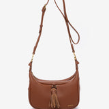 Crossbody bag with tassel in cognac recycled materials