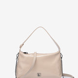 Shoulder bag in beige patent leather