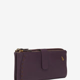 Large wallet with stitching in purple leather