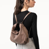 Taupe leather backpack-bag