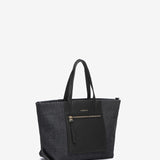 Piccola borsa shopper in tessuto jeans nero