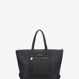 Piccola borsa shopper in tessuto jeans nero