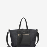Piccola borsa shopper in tessuto jeans nero