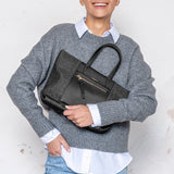 Piccola borsa shopper in tessuto jeans nero